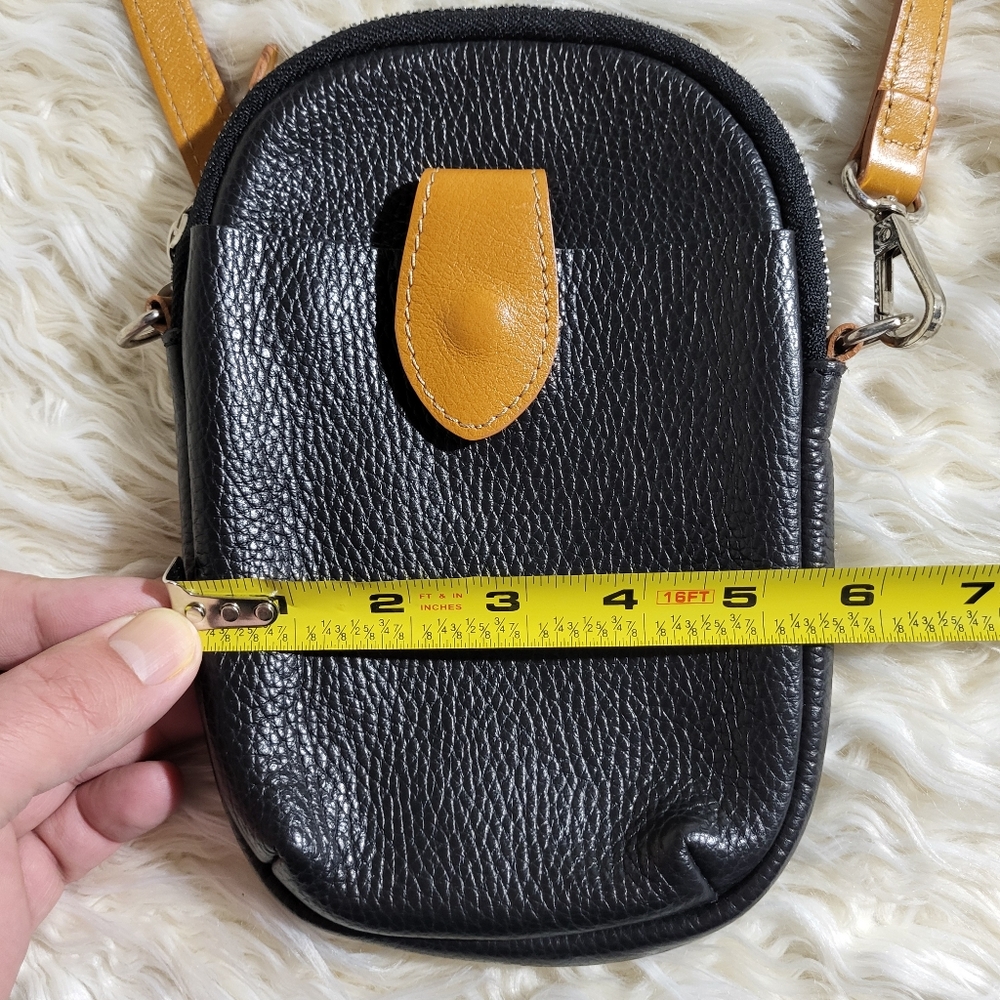 Divina Firenze Crossbody Italian Made Leather Black and Tan Small Bag - Picture 14 of 16